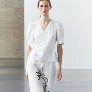 Zara White Poplin Wrap Top Size M